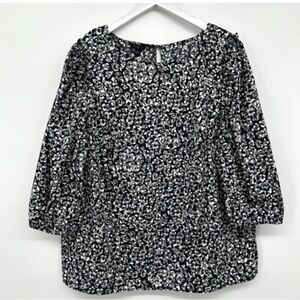 Talbots Plus Size 2X Black/Gray/ White Floral Blouse